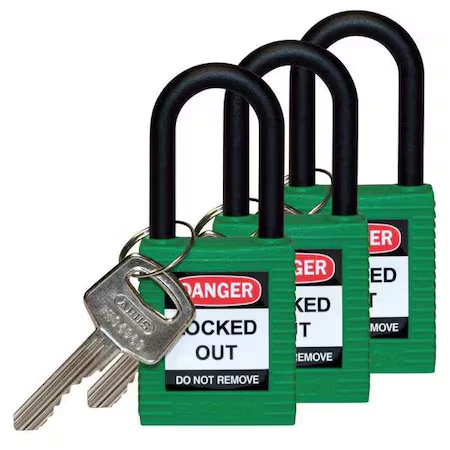 Brady 123335 Lockout Padlock, Keyed Alike, Nylon, Green, 1 1/2 In Shackle - Image 1 of 1