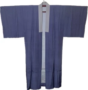 Japanese Men’s Premium Silk Long Kimono Haori Gown, Light Blue, Vintage Handmade - Picture 1 of 3