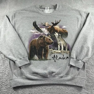 Vintage Nature Destination Crewneck Mens XL Gray Alaska Bear Wolf Big Print - Picture 1 of 7