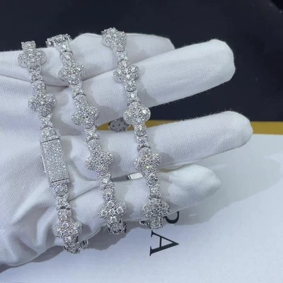 10/13mm D Color Iced Moissanite Cross Link Bracelet 925 Sterling Silver Jewelry - Image 1 of 4