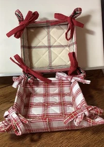 Country Cloth Bread/Trinket/Candy Basket With Ties - Picture 1 of 5