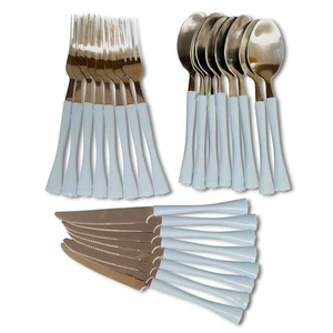 24pc Atomic Retro Powder Blue Thin Wasted Monogram Flatware Set Service For 8 - Picture 1 of 9