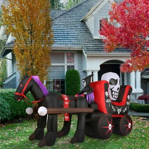 HALLOWEEN HORSE CARRAIGE EXTERIOR 6-Ft x 12-Pies Iluminado Inflable Nuevo - Imagen 1 de 5
