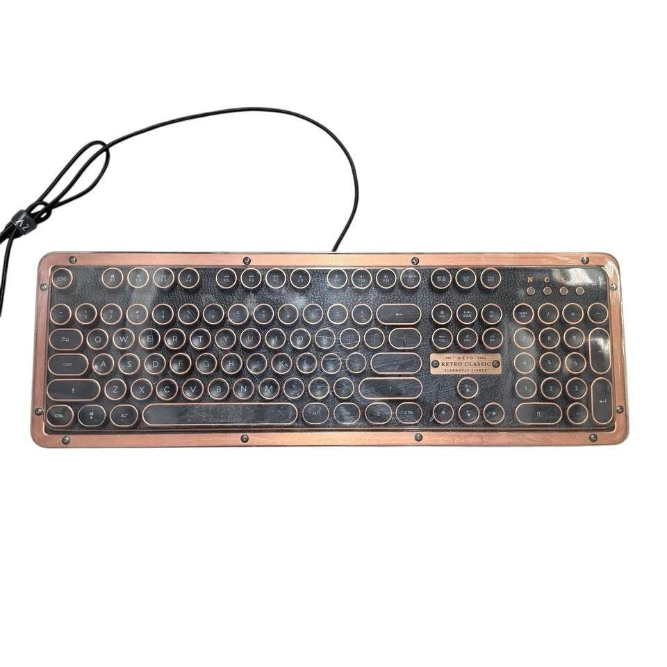 Azio Retro Classic Wired Mechanical Keyboard Round Keys Backlit US Black - Image 1 of 4