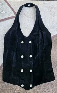 Chaleco halter de gamuza de cuero Harley Davidson negro top de motocicleta para mujer pequeño - Imagen 1 de 9