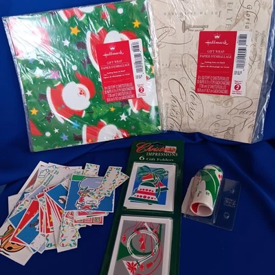 Hallmark Christmas Flat Gift Wrap New Lot of 4 + Assorted Gift Tags - Image 1 of 4