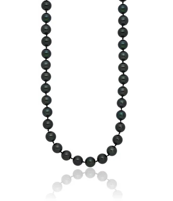 14K Solid White Gold 6mm Black Round Akoya Saltwater Cultured Pearl Chain ... - Image 1 of 4