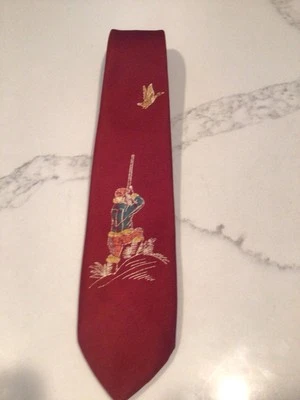 Corbata vintage pintada a mano escena de caza de pato de los años 50 Foto 1 de 4