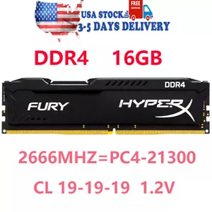 Kingston HyperX FURY DDR4 16GB 2666 MHz PC4-21300 Desktop RAM Memory DIMM 288pin - Picture 1 of 10