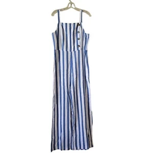 NWT C&C California Striped Blue & White Linen blend Jumpsuit-Size Large - Picture 1 of 9