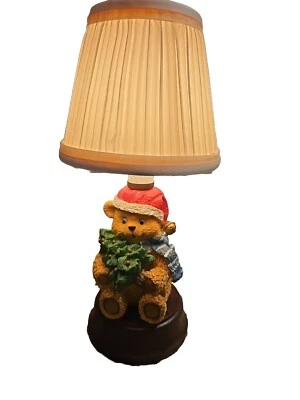 Christmas Lamp Teddy Bear With Tree Holiday Shelf Lighting Decor 11" Resin/ Wood - Image 1 of 4