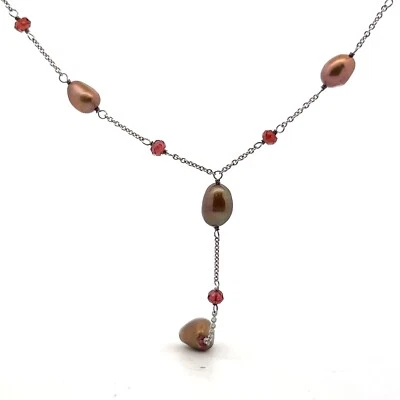 Nwot Argento Sterling Marrone Perla & Laboratrio Sintetico Granato Perlina - Immagine 1 di 4