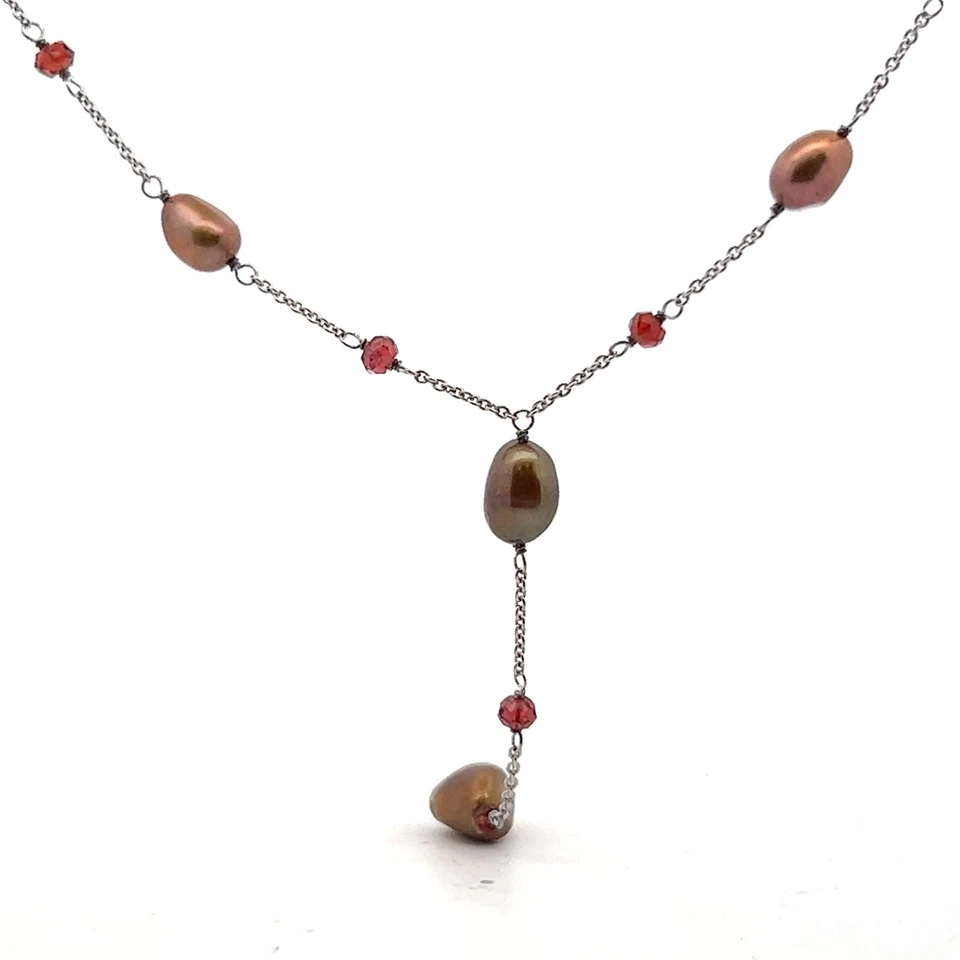 Nwot Argento Sterling Marrone Perla & Laboratrio Sintetico Granato Perlina - Immagine 1 di 4