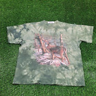 Mystical Winter Deer Nature Art Tie-Dye Shirt 2XL-Short 25x27 Green Upcycled