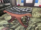 Vintage Chesterfield Style Buttoned Green Leather Foot Saddle Stool