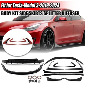 For 17-23 Tesla Model 3 Fastback Aerokit Black w/Diffuser+Rear Wing+ Spoiler Lip - Picture 1 of 16