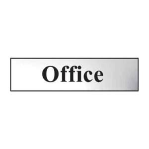 Office Sign Self-Adhesive PVC Chrome Effect Black lettering 200mm x 50mm - Picture 1 of 2
