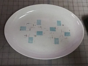 VERNON KILNS USA HEAVENLY DAYS AQUA BLOCKS - 13" Oval Platter 13 1/4" - Picture 1 of 1