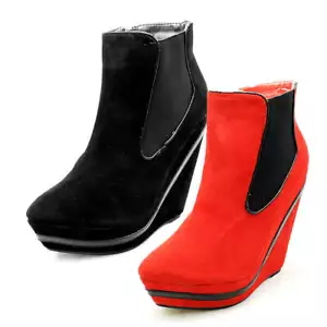 DAMEN STIEFELETTEN HOHER KEILABSATZ PLATEAU WILDLEDER ABSATZ - Bild 1 von 6