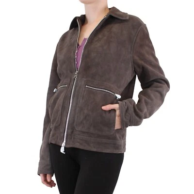 Club Monaco Jacket, Women's Full Zip Suede Jacket, Small, Grey, MSRP: $695 - Image 1 of 4