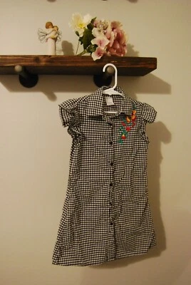 Vestido Camisa Arizona Jean Negro Blanco Cuadros Bordado Niñas 5 Botones Foto 1 de 4