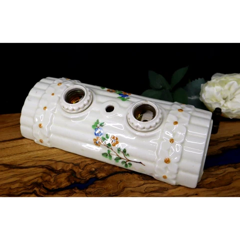 Vintage Porcelier 2 Bulb Porcelain Ceiling Light Fixture Mid Century MCM Floral Cover