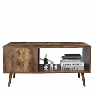 Retro Wooden Coffee Table Rectangular Open Storage Shelf Stand For Living Room - Picture 1 of 12