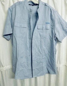 Sean John NEW Tailored Fit Short Sleeve Chambray Blue MEN Shirt Size XXL - Picture 1 of 9
