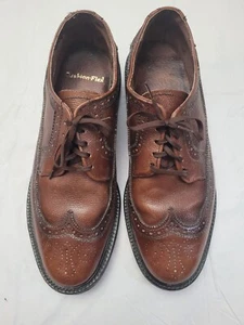 Scarpe eleganti Oxford uomo marroni stringate alare taglia 10 1/2 D tomaia e suola in pelle - Foto 1 di 13
