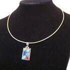 Sterling Silver Turquoise And Coral Agate Gemstone Inlaid Pendant Omega Necklace
