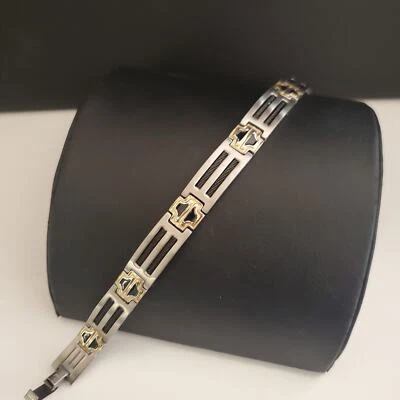 Sabona Men's Cross Bracelet Stainless Steel Black Cable Magnetic Original Box - Image 1 of 4