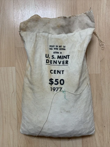 1977 Denver Lincoln Cent Sealed 5000 Coin $50fv Canvas Bag Mint Sewn #1 Cover