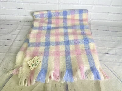Manta bebé lana irlandesa John Hanley Co azul rosa a cuadros hecha en Irlanda NUEVA Foto 1 de 4