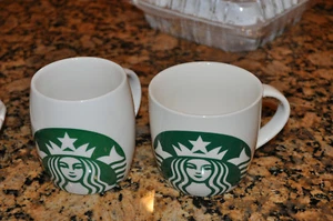Pair of White & Green Starbucks Mermaid Logo Mugs 12 oz (2017) (2010) - Picture 1 of 3