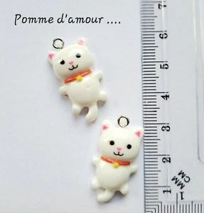 X 2 Breloques Petit Chat Blanc, Acrylique, 1.5 X 3 Cm, Neuf (A7-03/04) - Picture 1 of 3