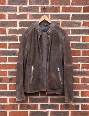 All Saints Mens GRANTHAM Suede Bomber Jacket Brown LARGE AllSaints Leather Biker - Image 1 of 4