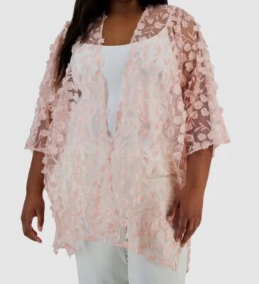 Cárdigan transparente Anne Klein para mujer rosa con apliques florales abertura lateral talla 1 Foto 1 de 2