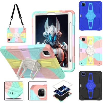 For iPad (A16)/10/9/8/7th Generation Heavy Duty Rugged Case w Kickstand & Strap - Image 1 of 4