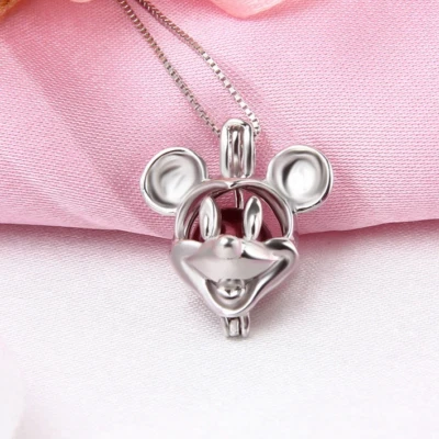Collar colgante jaula perlas Mickey Mouse dibujos animados de plata de ley 925 Foto 1 de 4