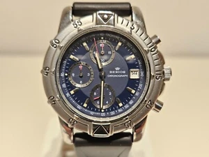VINTANGE SPORT DIVER STYLE  BLUE DIAL ST. STEEL CHRONOGRAPH MEN'S WATCH "BERIOS" - Picture 1 of 11