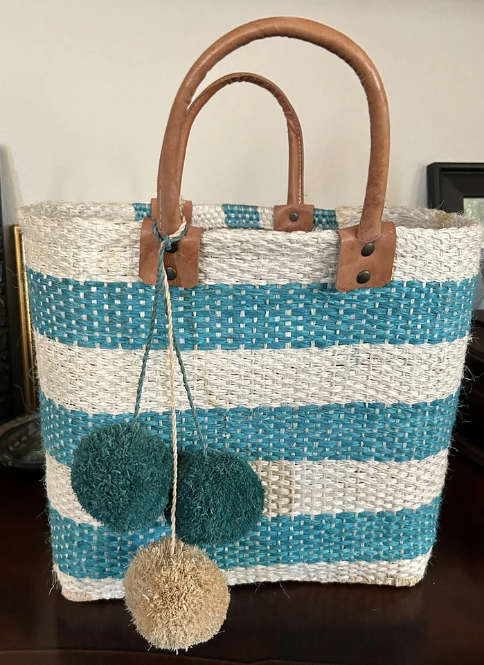 NWT MAR Y SOL Collins STRAW & LEATHER Bag BEACH Tote POPSUGAR - Image 1 of 4