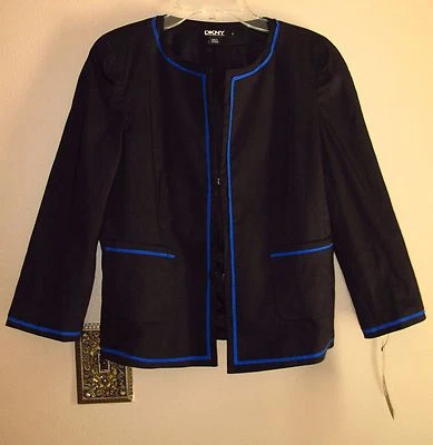 Chaqueta Blazer DKNY Y2K Vintage Negra Azul Borde Elastizada Cuadrada Talla 4 Pequeña $425 Foto 1 de 4