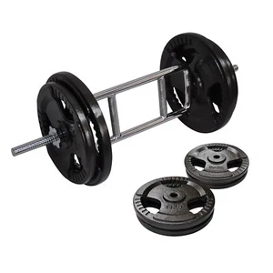 56kg Tricep Barbell Weight Set - 50kg Ez Triple HandIe Irom Cast Weight Plates - Picture 1 of 8