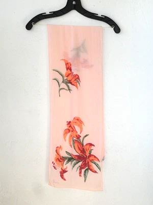 hand rolled silk scarf by Vera Neumann tagged Japan  tiger lily 55 inch long EUC - Image 1 of 4