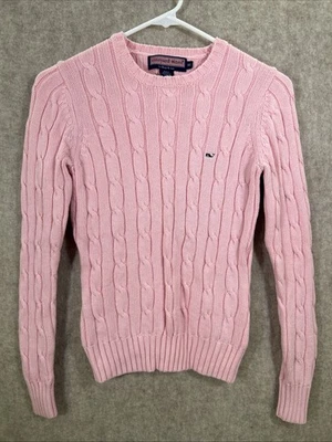 Suéter tejido con cable de manga larga rosa pastel XS de Vineyard Vines para mujer Preppy Foto 1 de 4
