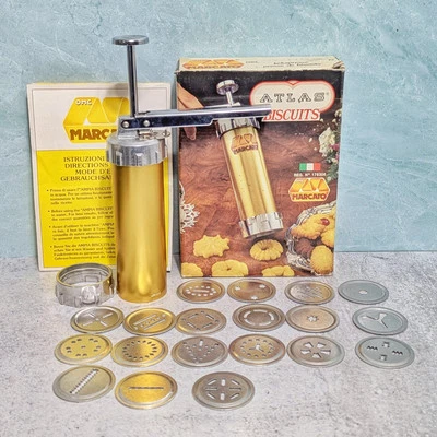 Prensa de galletas Marcato vintage Atlas Biscuits 0 puntas, 19 discos Italia acero inoxidable Foto 1 de 4