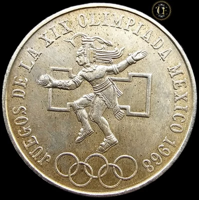 Moneda de Plata México 25 Pesos 1968, "XIX Juego Olímpico", ¡Hermosa Moneda Tonificada! Foto 1 de 4