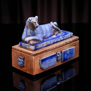 Ancient Egyptian Stone Box Sekhmet & Khnum Pharaonic Jewelry Case Antique BC - Picture 1 of 10