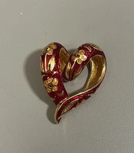 Vintage Nolan Miller Heart Slide Pendant | Red/Gold-tone | Cloisonné - Picture 1 of 3