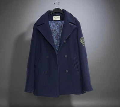 ETRO Pea Coat Men's M Navy Blue Lana Wool Embellished - Image 1 of 4